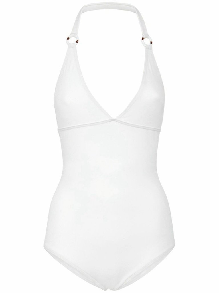 New Loro Piana Ring Marine Halterneck Swimsuit Whitd Sz 46 100% Authentic